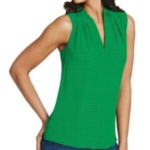 CAbi #124 Printed Business Blouse in Kelly Green